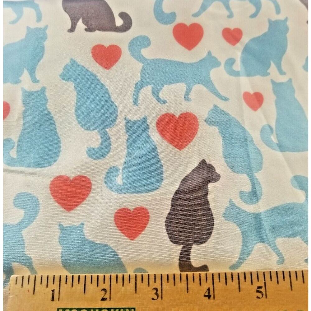 Cat Kitten with Blue with Red Hearts Fabric Quilting, Crafts, Cotton 72" x 36"